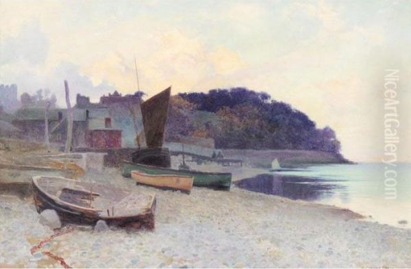 Boats Moored On The Beach Oil Painting by Arthur Claude Strachan