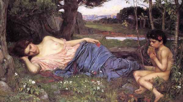 Listening to My Sweet Pipings 1911 Oil Painting by John William Waterhouse