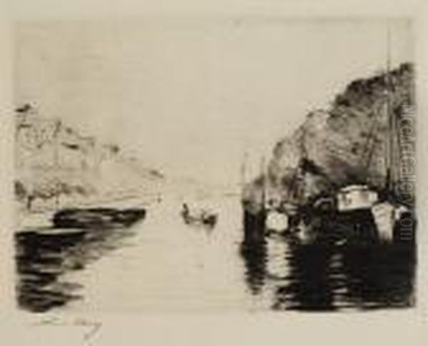 Hollandischer Kanal Mit Ankernden Booten Oil Painting by Lesser Ury