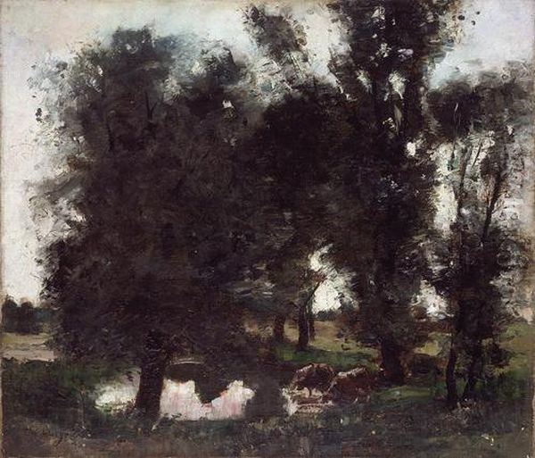 Kuhe Am Weiher Oil Painting by Lesser Ury