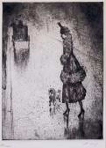 Woman With Poodle Oil Painting by Lesser Ury