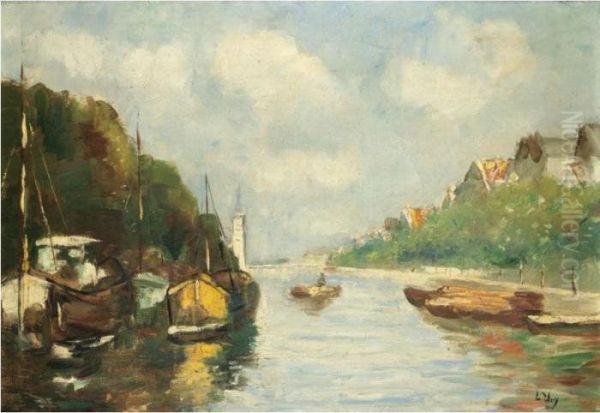 Amsterdamer Graeft (amsterdam Canal) Oil Painting by Lesser Ury