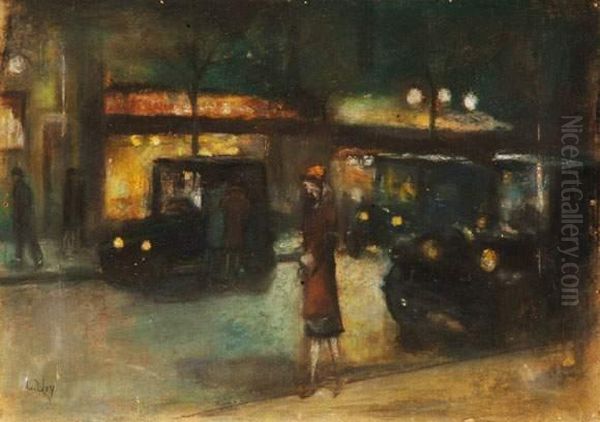 Boulevards A Berlin La Nuit Oil Painting by Lesser Ury