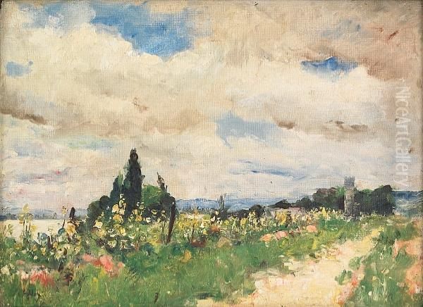 Uferweg Am Rhein, C. 1924 Oil Painting by Lesser Ury