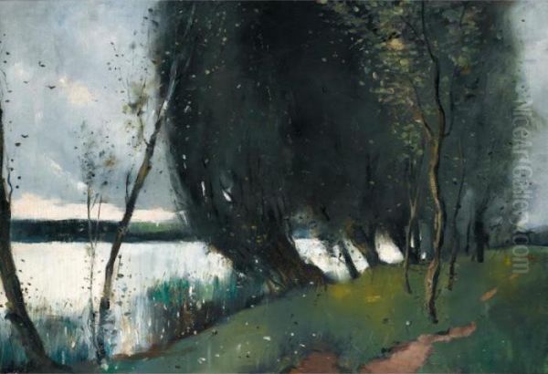 Weiden Am See (willows By The Lake) Oil Painting by Lesser Ury