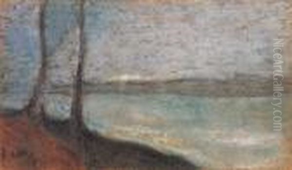 Tres By The Lake Oil Painting by Lesser Ury