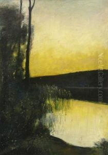 Weiher Im Abendhimmel. Oil Painting by Lesser Ury