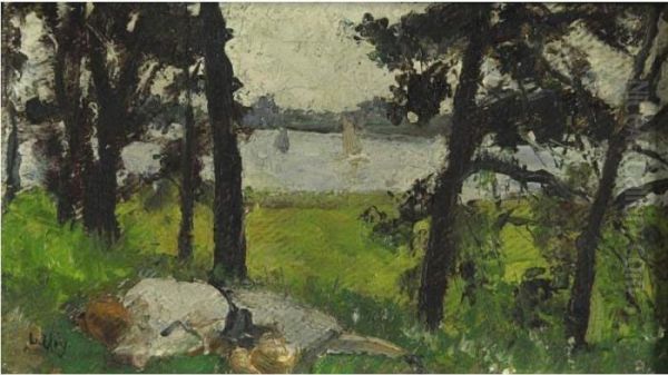 Figure Resting Beside A Lake Oil Painting by Lesser Ury