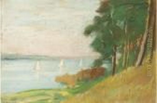 Sailing Boats On A Lake Oil Painting by Lesser Ury