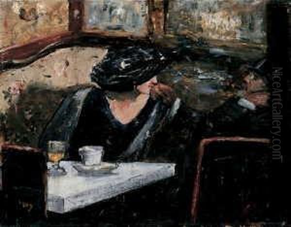 Dame Und Herr In Einem Kaffeehaus. Oil Painting by Lesser Ury