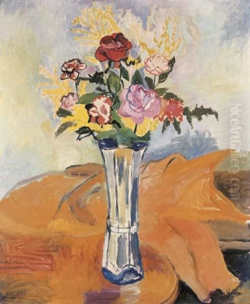 Bouquet De Fleurs Dans Une Vase De Cristal Oil Painting by Suzanne Valadon