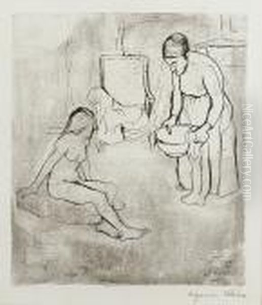 Femme Prepare Le Tub Oil Painting by Suzanne Valadon