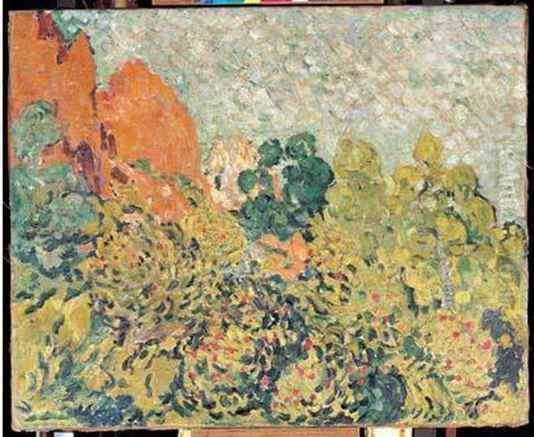 Massif De Fleurs Et Roches Rouges Oil Painting by Louis Valtat