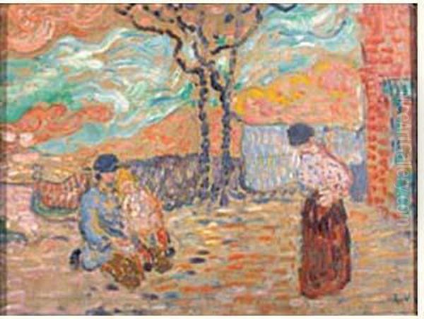 Personnages Dans Une Rue Oil Painting by Louis Valtat