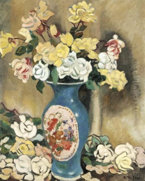 Roses Blanches Au Vase De Sevres Oil Painting by Louis Valtat