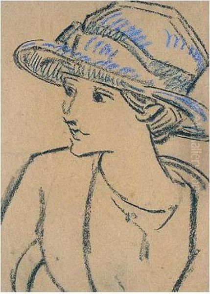 Portrait De Femme Au Chapeau Bleu Oil Painting by Louis Valtat