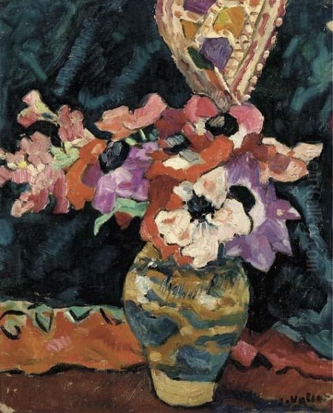 Vase D'anemones A La Draperie Bleue Oil Painting by Louis Valtat