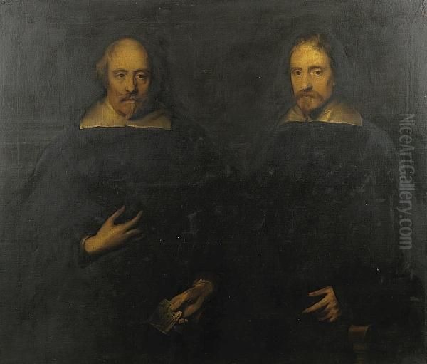 A Portrait Of Sir Arthur Hopton,
 Three Quarter Length Wearing Black, Being Handed A Letter From A 
Gentleman, Said To Be His Brother Oil Painting by Sir Anthony Van Dyck