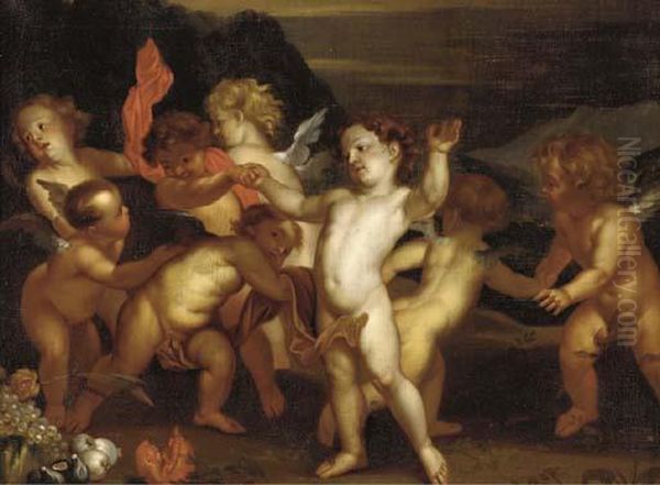 Putti Playing In A Landscape Oil Painting by Sir Anthony Van Dyck