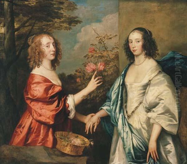 Double Portrait Of The Countess 
Of Manchester And Her Daughter,lady Rich, Both Three-quarter Length, In A
 Landscape Oil Painting by Sir Anthony Van Dyck