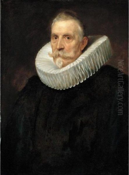 Portrait Of A Gentleman, Half-length, In Black With A White Ruff Oil Painting by Sir Anthony Van Dyck