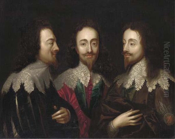 Triple Portrait Of Charles I Oil Painting by Sir Anthony Van Dyck