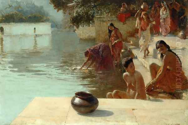 Woman's Bathing Place i Oodeypore, India Oil Painting by Edwin Lord Weeks