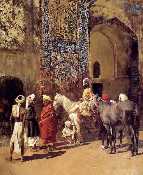 Blue Tiled Mosque At Delhi India Oil Painting by Edwin Lord Weeks