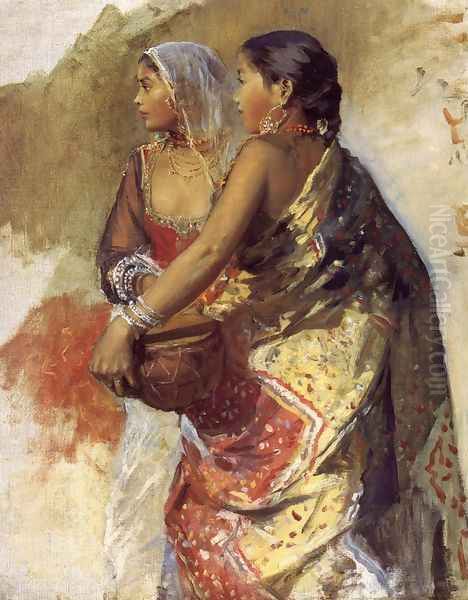 Sketch Two Nautch Girls Oil Painting by Edwin Lord Weeks