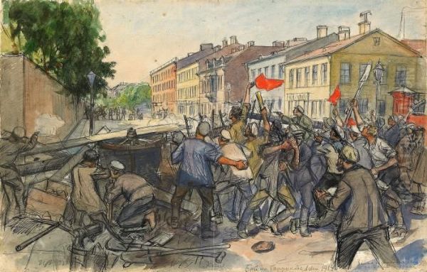 At The Barricades Oil Painting by Ivan Alexeievitch Vladimirov