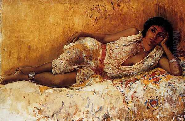 Moorish Girl Lying On A Couch Rabat Morocco Oil Painting by Edwin Lord Weeks