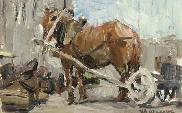 Horse And Cart Oil Painting by Ivan Alexeievitch Vladimirov