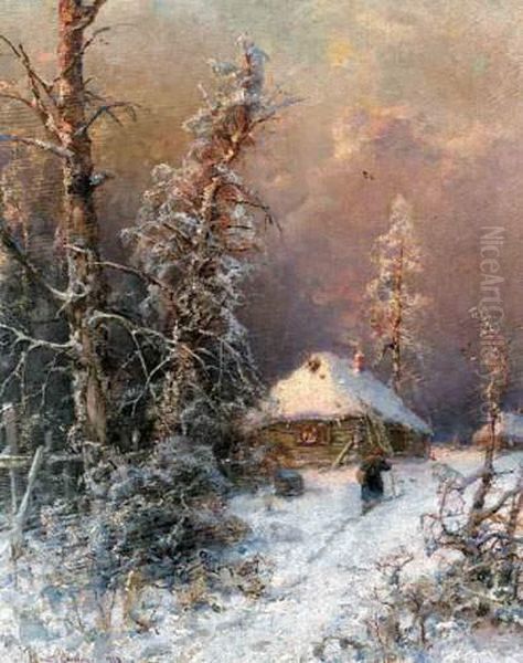 Winter Landscape Oil Painting by Iulii Iul'evich (Julius) Klever