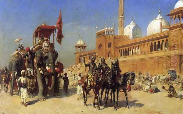 Great Mogul And His Court Returning From The Great Mosque At Delhi India Oil Painting by Edwin Lord Weeks