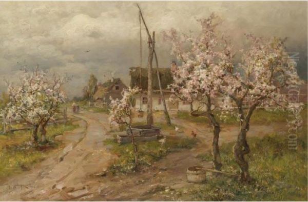 Landscape With Trees In Blossom Oil Painting by Iulii Iul'evich (Julius) Klever