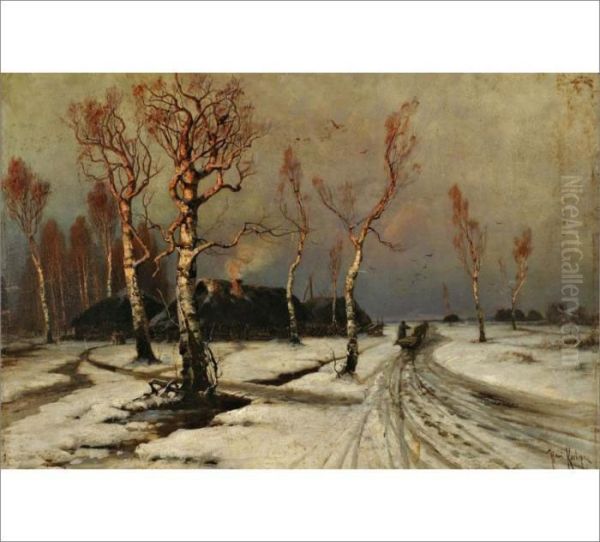 A Winter Landscape Oil Painting by Iulii Iul'evich (Julius) Klever