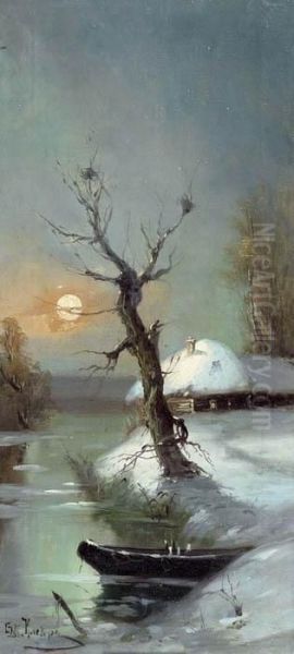 Winterlandschaft Mit Boot. Oil Painting by Iulii Iul'evich (Julius) Klever