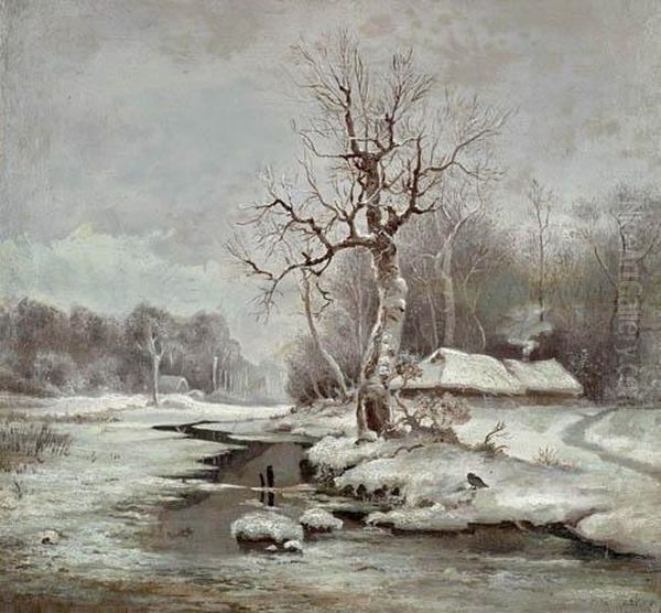 River Landscape In The Winter. Oil Painting by Iulii Iul'evich (Julius) Klever