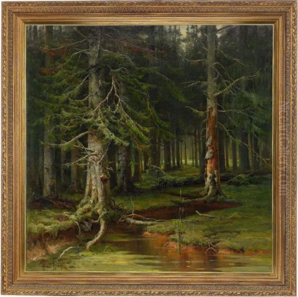 Forest Landscape Oil Painting by Iulii Iul'evich (Julius) Klever