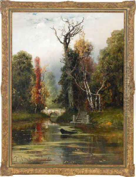 River Landscape Oil Painting by Iulii Iul'evich (Julius) Klever