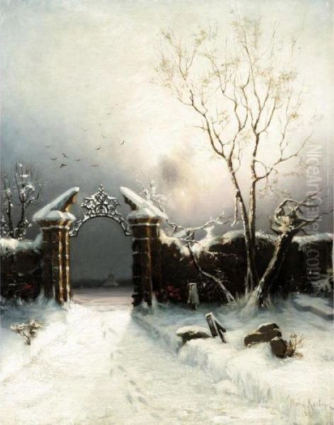 Winter Evening Oil Painting by Iulii Iul'evich (Julius) Klever