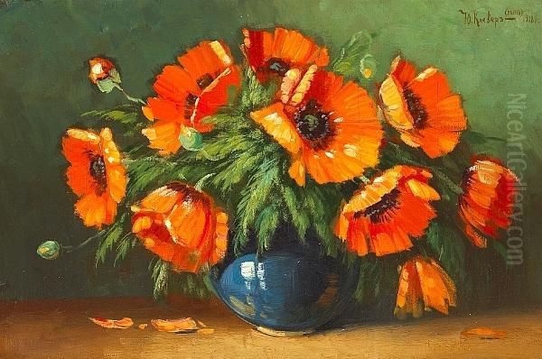 A Still Life With Poppies Oil Painting by Iulii Iul'evich (Julius) Klever