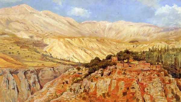 Village In Atlas Mountains Morocco Oil Painting by Edwin Lord Weeks