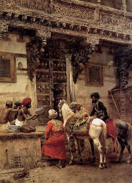 Craftsman Selling Cases By A Teak Wood Building Ahmedabad Oil Painting by Edwin Lord Weeks