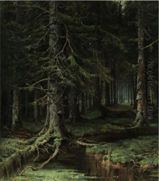 Forest Oil Painting by Iulii Iul'evich (Julius) Klever