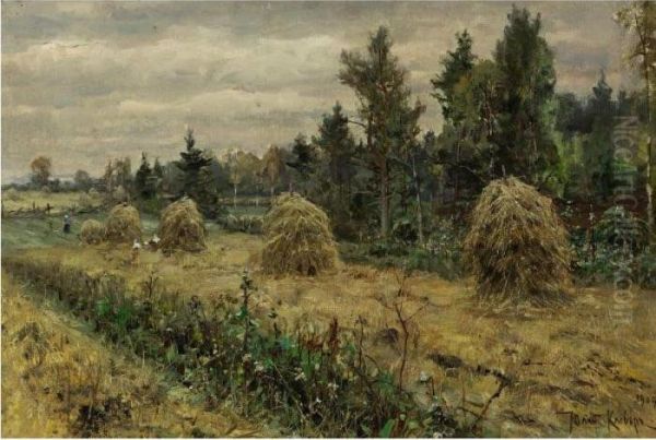 Haystacks Oil Painting by Iulii Iul'evich (Julius) Klever