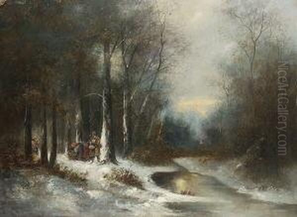 Reisigsammler Im Verschneiten
 Winterwald. Oil Painting by Iulii Iul'evich (Julius) Klever