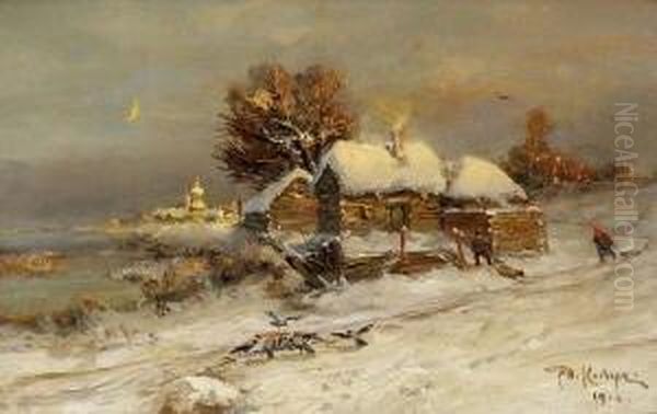 Russisches Dorf In
 Winterlandschaft Oil Painting by Iulii Iul'evich (Julius) Klever