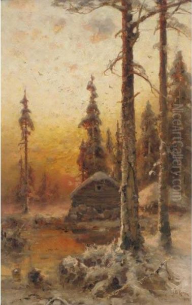 Hut In The Forest Oil Painting by Iulii Iul'evich (Julius) Klever