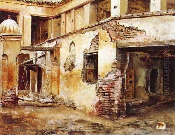 Courtyard In Morocco Oil Painting by Edwin Lord Weeks